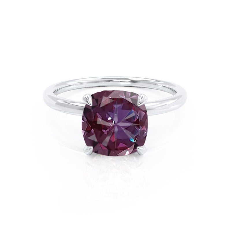 PARIS - Chatham® Cushion Alexandrite & Diamond 18k White Gold Petite Hidden Halo