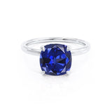 PARIS - Chatham® Cushion Blue Sapphire & Diamond 18k White Gold Petite Hidden Halo