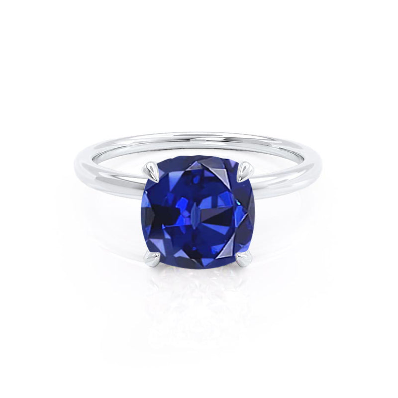 PARIS - Chatham® Cushion Blue Sapphire & Diamond 18k White Gold Petite Hidden Halo