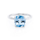 PARIS - Chatham® Cushion Aqua Spinel & Diamond 18k White Gold Petite Hidden Halo
