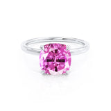 PARIS - Chatham® Cushion Pink Sapphire & Diamond 950 Platinum Petite Hidden Halo