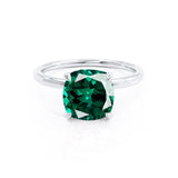 PARIS - Chatham® Cushion Emerald & Diamond 950 Platinum Petite Hidden Halo