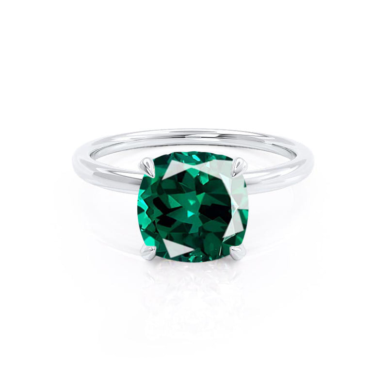 PARIS - Chatham® Cushion Emerald & Diamond 950 Platinum Petite Hidden Halo