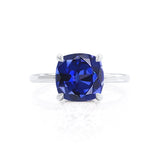 PARIS - Chatham® Cushion Blue Sapphire & Diamond 18k White Gold Petite Hidden Halo