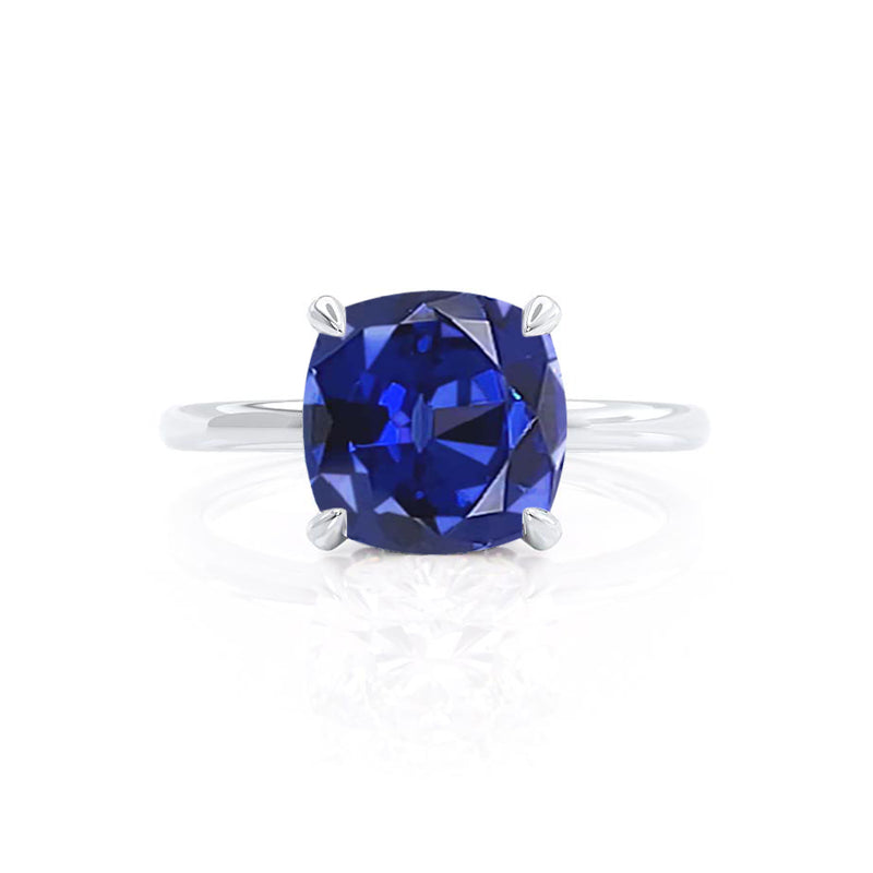 PARIS - Chatham® Cushion Blue Sapphire & Diamond 18k White Gold Petite Hidden Halo