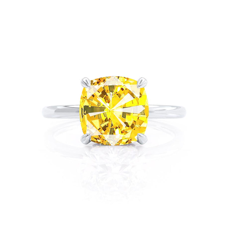 PARIS - Chatham® Cushion Yellow Sapphire & Diamond 950 Platinum Petite Hidden Halo