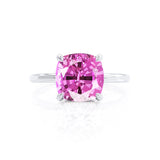 PARIS - Chatham® Cushion Pink Sapphire & Diamond 950 Platinum Petite Hidden Halo
