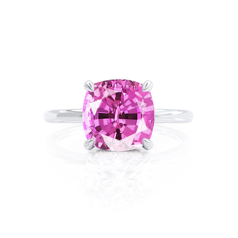 PARIS - Chatham® Cushion Pink Sapphire & Diamond 950 Platinum Petite Hidden Halo