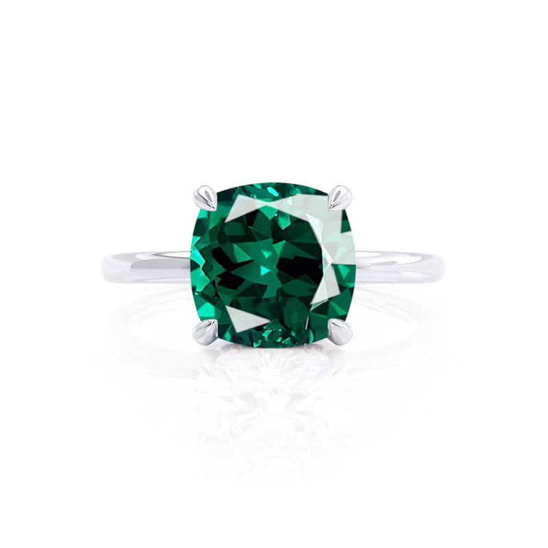PARIS - Chatham® Cushion Emerald & Diamond 950 Platinum Petite Hidden Halo