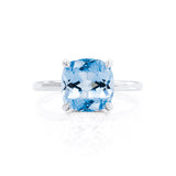 PARIS - Chatham® Cushion Aqua Spinel & Diamond 18k White Gold Petite Hidden Halo