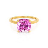 PARIS - Chatham® Cushion Pink Sapphire & Diamond 18k Yellow Gold Petite Hidden Halo