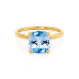 PARIS - Chatham® Cushion Aqua Spinel & Diamond 18k Yellow Gold Petite Hidden Halo