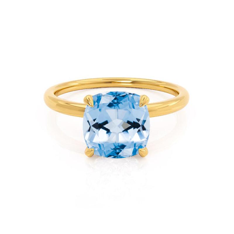 PARIS - Chatham® Cushion Aqua Spinel & Diamond 18k Yellow Gold Petite Hidden Halo