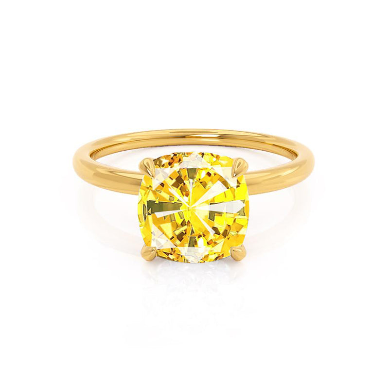 PARIS - Chatham® Cushion Yellow Sapphire & Diamond 18k Yellow Gold Petite Hidden Halo