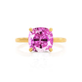 PARIS - Chatham® Cushion Pink Sapphire & Diamond 18k Yellow Gold Petite Hidden Halo