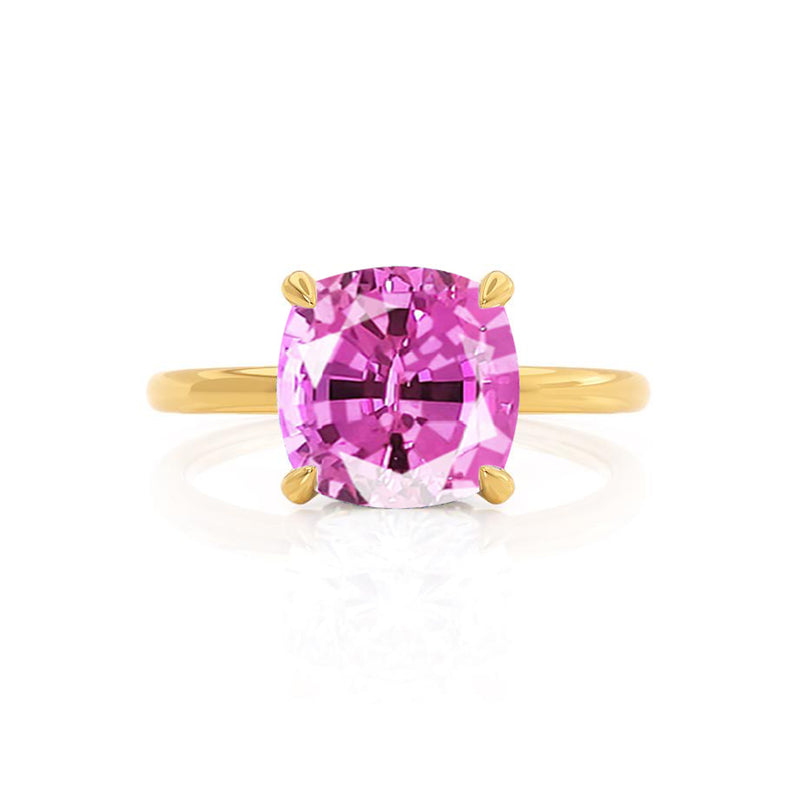PARIS - Chatham® Cushion Pink Sapphire & Diamond 18k Yellow Gold Petite Hidden Halo
