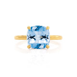 PARIS - Chatham® Cushion Aqua Spinel & Diamond 18k Yellow Gold Petite Hidden Halo