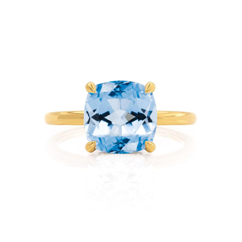 PARIS - Chatham® Cushion Aqua Spinel & Diamond 18k Yellow Gold Petite Hidden Halo