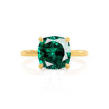PARIS - Chatham® Cushion Emerald & Diamond 18k Yellow Gold Petite Hidden Halo