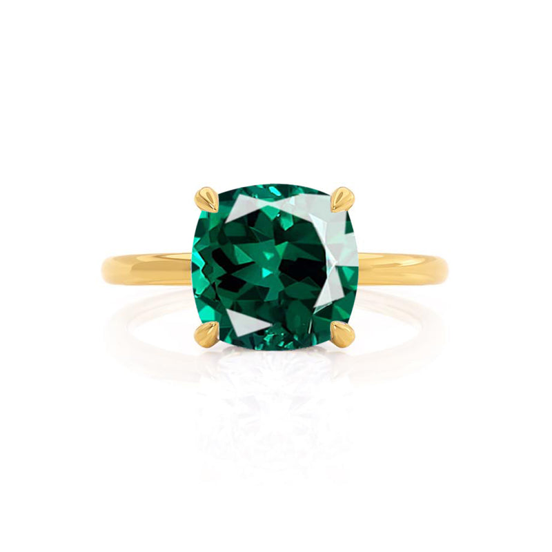 PARIS - Chatham® Cushion Emerald & Diamond 18k Yellow Gold Petite Hidden Halo