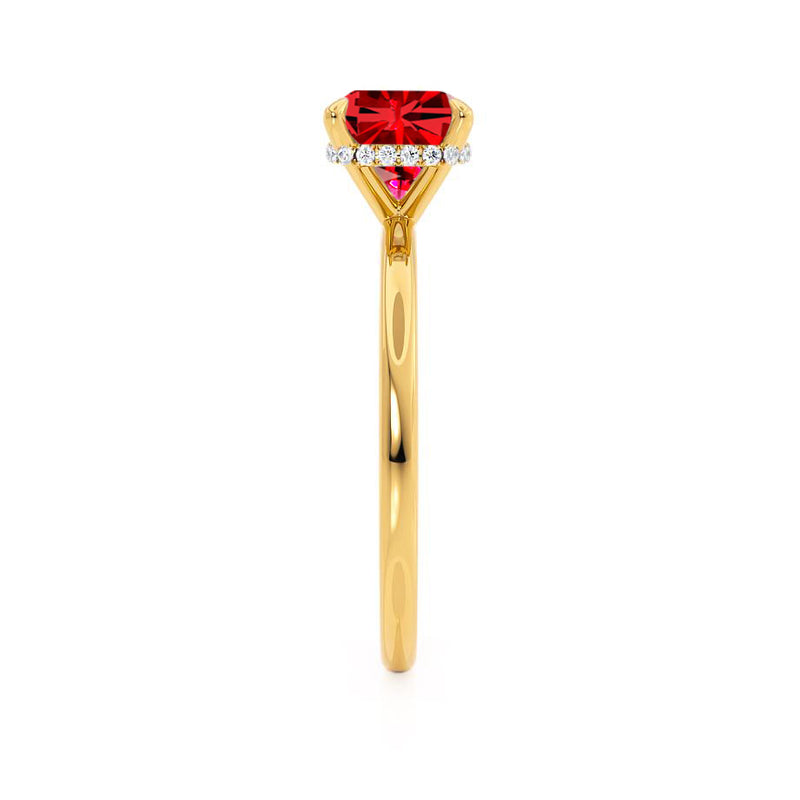PARIS - Chatham® Cushion Ruby & Diamond 18k Yellow Gold Petite Hidden Halo