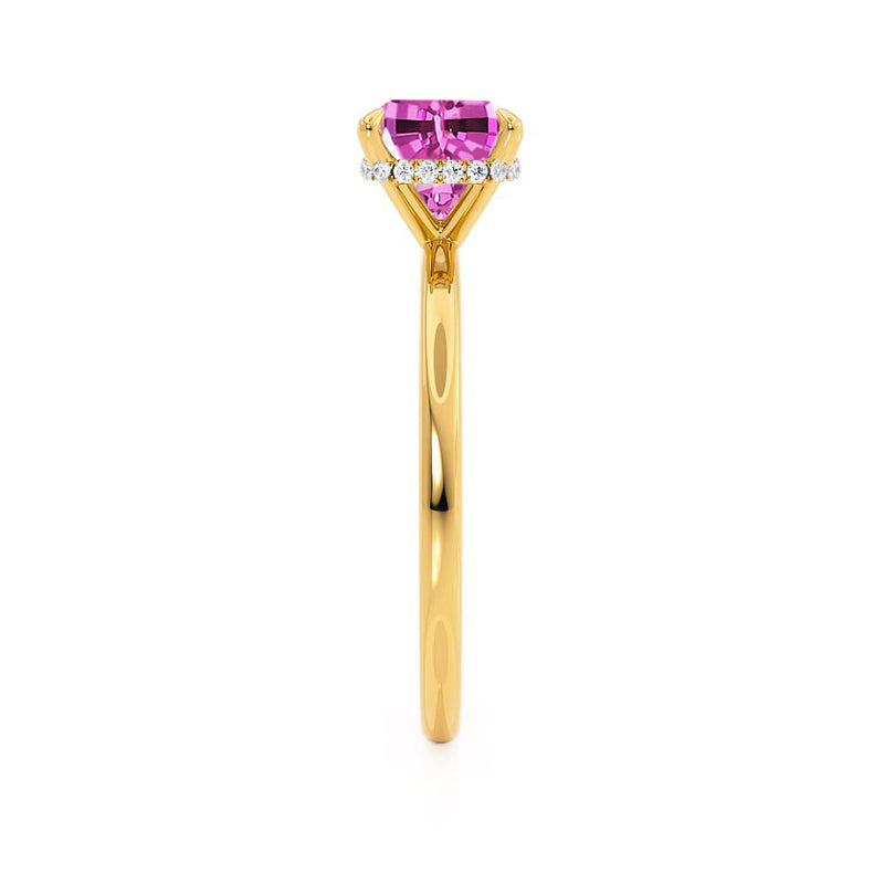 PARIS - Chatham® Cushion Pink Sapphire & Diamond 18k Yellow Gold Petite Hidden Halo