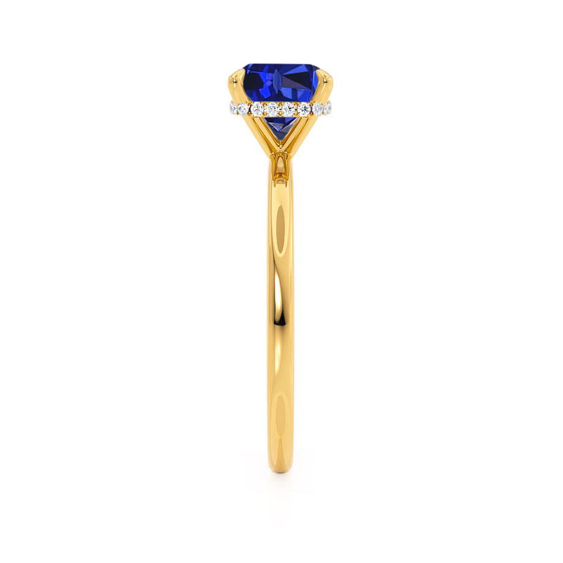 PARIS - Chatham® Cushion Blue Sapphire & Diamond 18k Yellow Gold Petite Hidden Halo