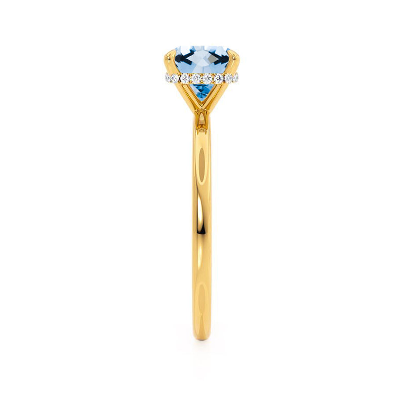 PARIS - Chatham® Cushion Aqua Spinel & Diamond 18k Yellow Gold Petite Hidden Halo