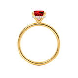 PARIS - Chatham® Cushion Ruby & Diamond 18k Yellow Gold Petite Hidden Halo