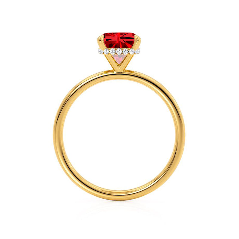 PARIS - Chatham® Cushion Ruby & Diamond 18k Yellow Gold Petite Hidden Halo