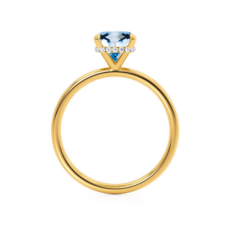 PARIS - Chatham® Cushion Aqua Spinel & Diamond 18k Yellow Gold Petite Hidden Halo