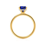 PARIS - Chatham® Cushion Blue Sapphire & Diamond 18k Yellow Gold Petite Hidden Halo