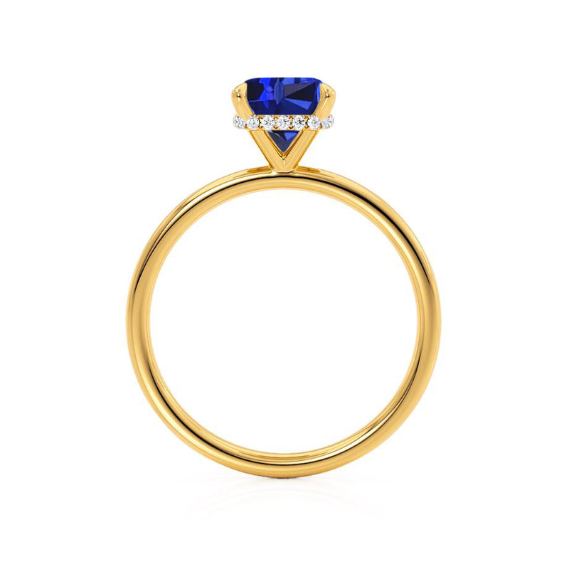 PARIS - Chatham® Cushion Blue Sapphire & Diamond 18k Yellow Gold Petite Hidden Halo