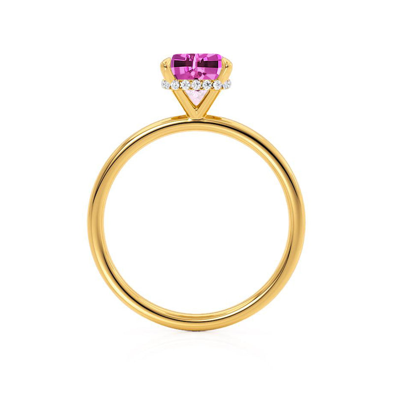 PARIS - Chatham® Cushion Pink Sapphire & Diamond 18k Yellow Gold Petite Hidden Halo