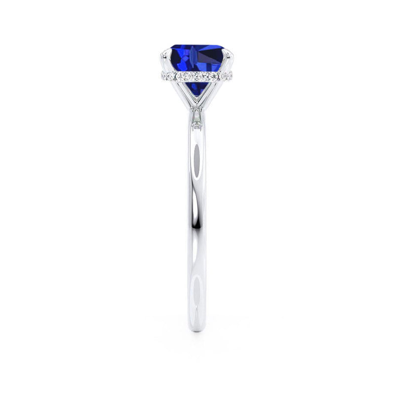 PARIS - Chatham® Cushion Blue Sapphire & Diamond 18k White Gold Petite Hidden Halo