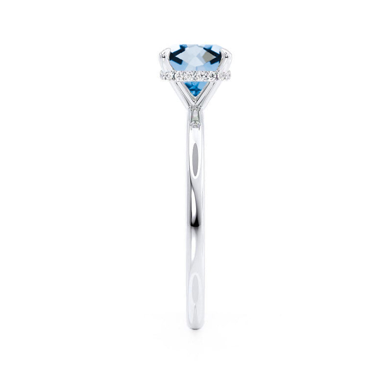 PARIS - Chatham® Cushion Aqua Spinel & Diamond 18k White Gold Petite Hidden Halo