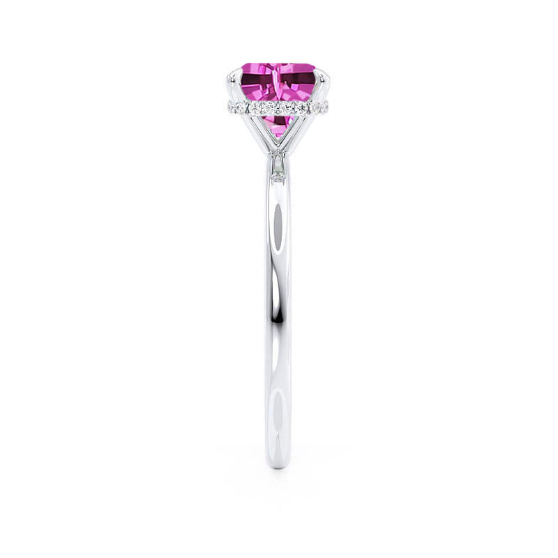 PARIS - Chatham® Cushion Pink Sapphire & Diamond 950 Platinum Petite Hidden Halo