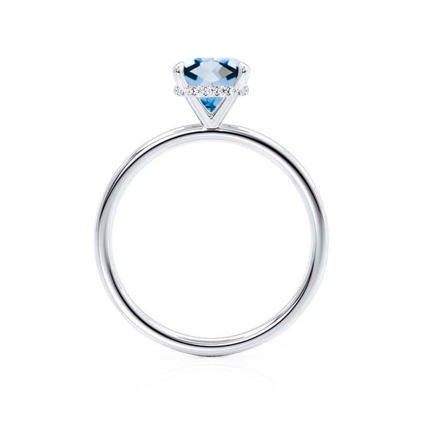 PARIS - Chatham® Cushion Aqua Spinel & Diamond 950 Platinum Petite Hidden Halo