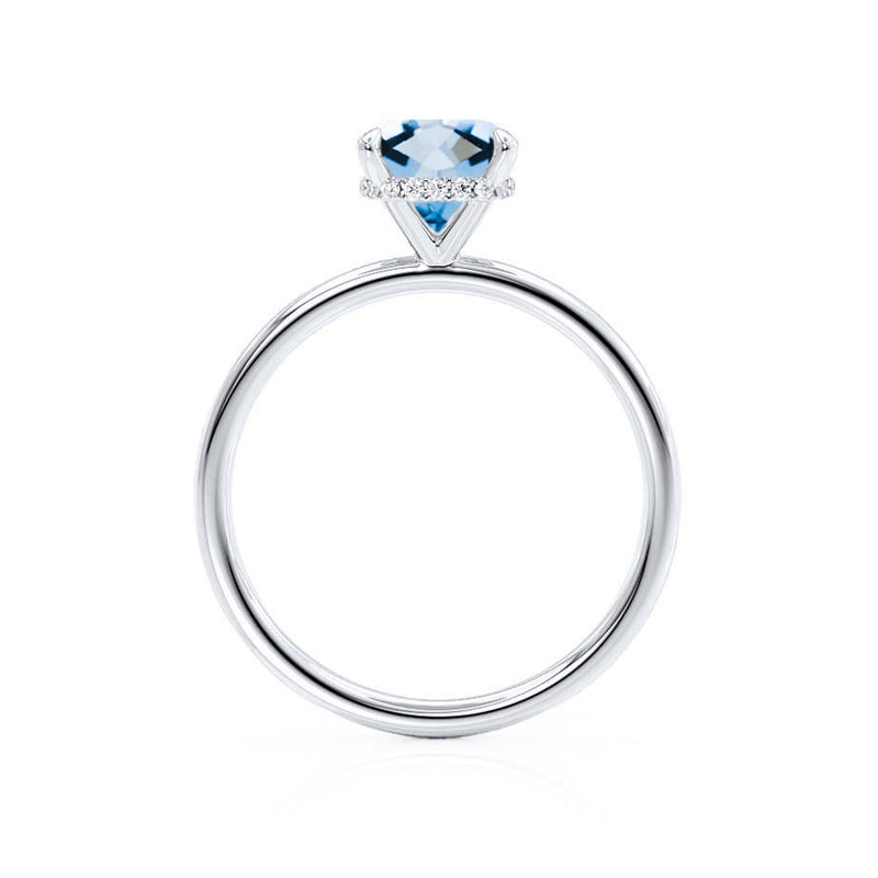 PARIS - Chatham® Cushion Aqua Spinel & Diamond 18k White Gold Petite Hidden Halo