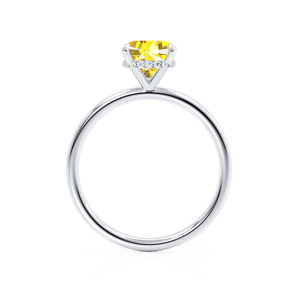 PARIS - Chatham® Cushion Yellow Sapphire & Diamond 950 Platinum Petite Hidden Halo
