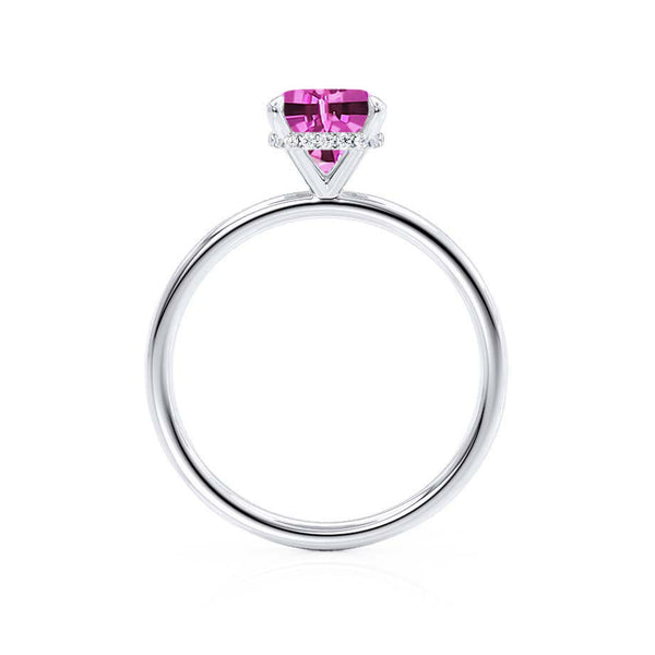 PARIS - Chatham® Cushion Pink Sapphire & Diamond 950 Platinum Petite Hidden Halo