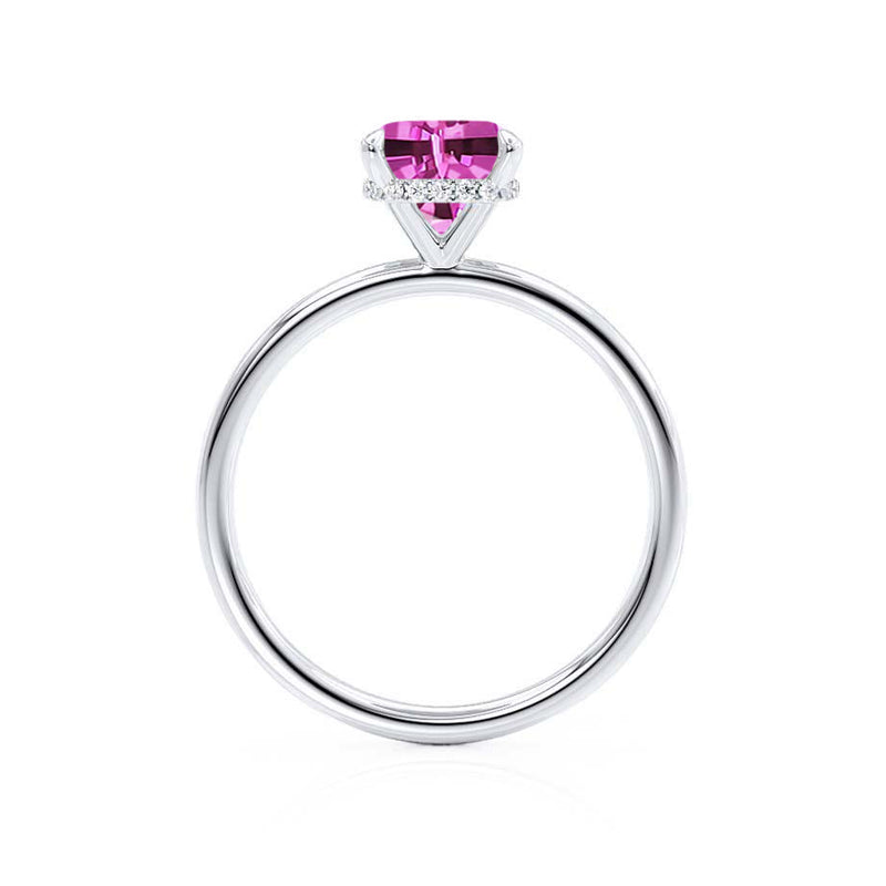 PARIS - Chatham® Cushion Pink Sapphire & Diamond 950 Platinum Petite Hidden Halo