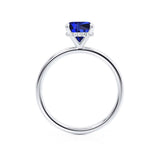 PARIS - Chatham® Cushion Blue Sapphire & Diamond 18k White Gold Petite Hidden Halo