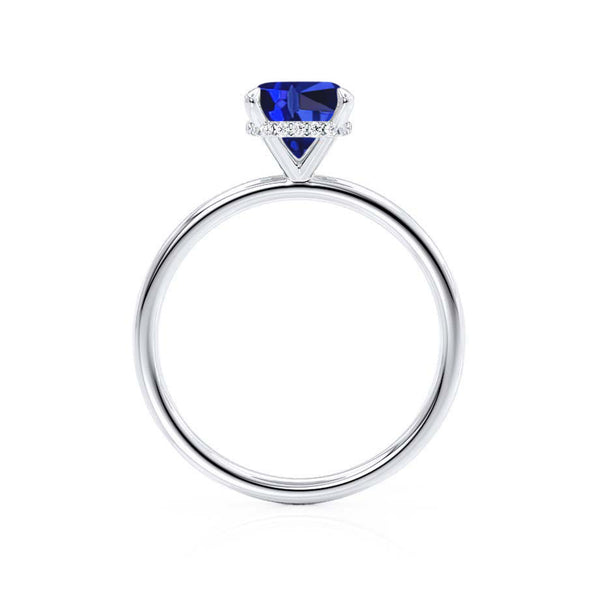 PARIS - Chatham® Cushion Blue Sapphire & Diamond 18k White Gold Petite Hidden Halo