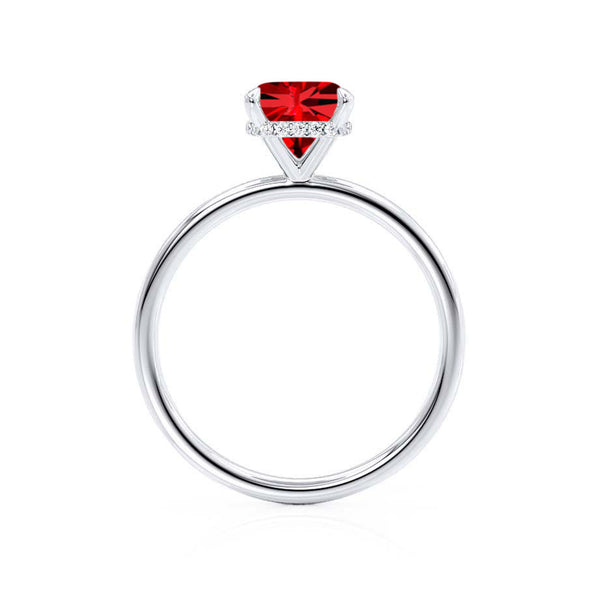 PARIS - Chatham® Cushion Ruby & Diamond 950 Platinum Petite Hidden Halo
