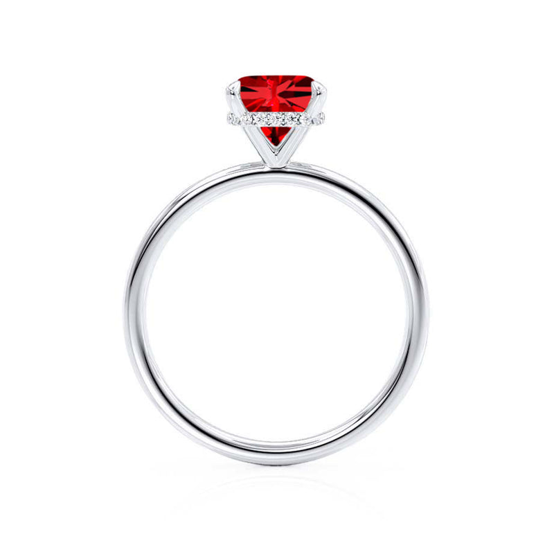 PARIS - Chatham® Cushion Ruby & Diamond 18k White Gold Petite Hidden Halo