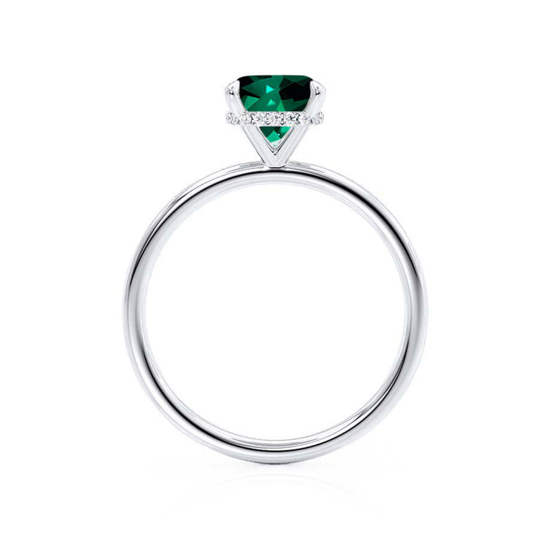 PARIS - Chatham® Cushion Emerald & Diamond 950 Platinum Petite Hidden Halo