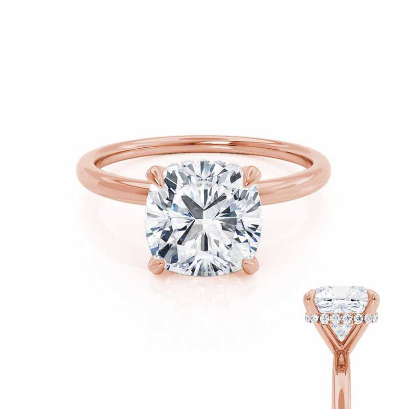 PARIS - Cushion Natural Diamond 18k Rose Gold Hidden Halo Engagement Ring Lily Arkwright