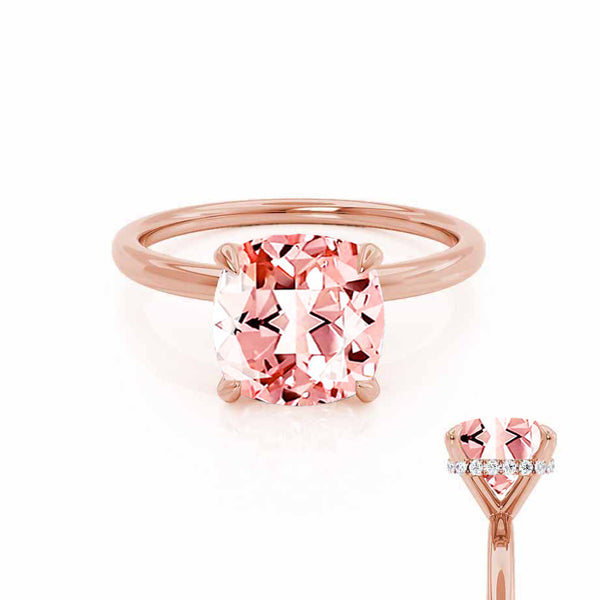 PARIS - Chatham® Cushion Champagne Sapphire & Diamond 18k Rose Gold Petite Hidden Halo