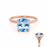 PARIS - Chatham® Cushion Aqua Spinel & Diamond 18k Rose Gold Petite Hidden Halo